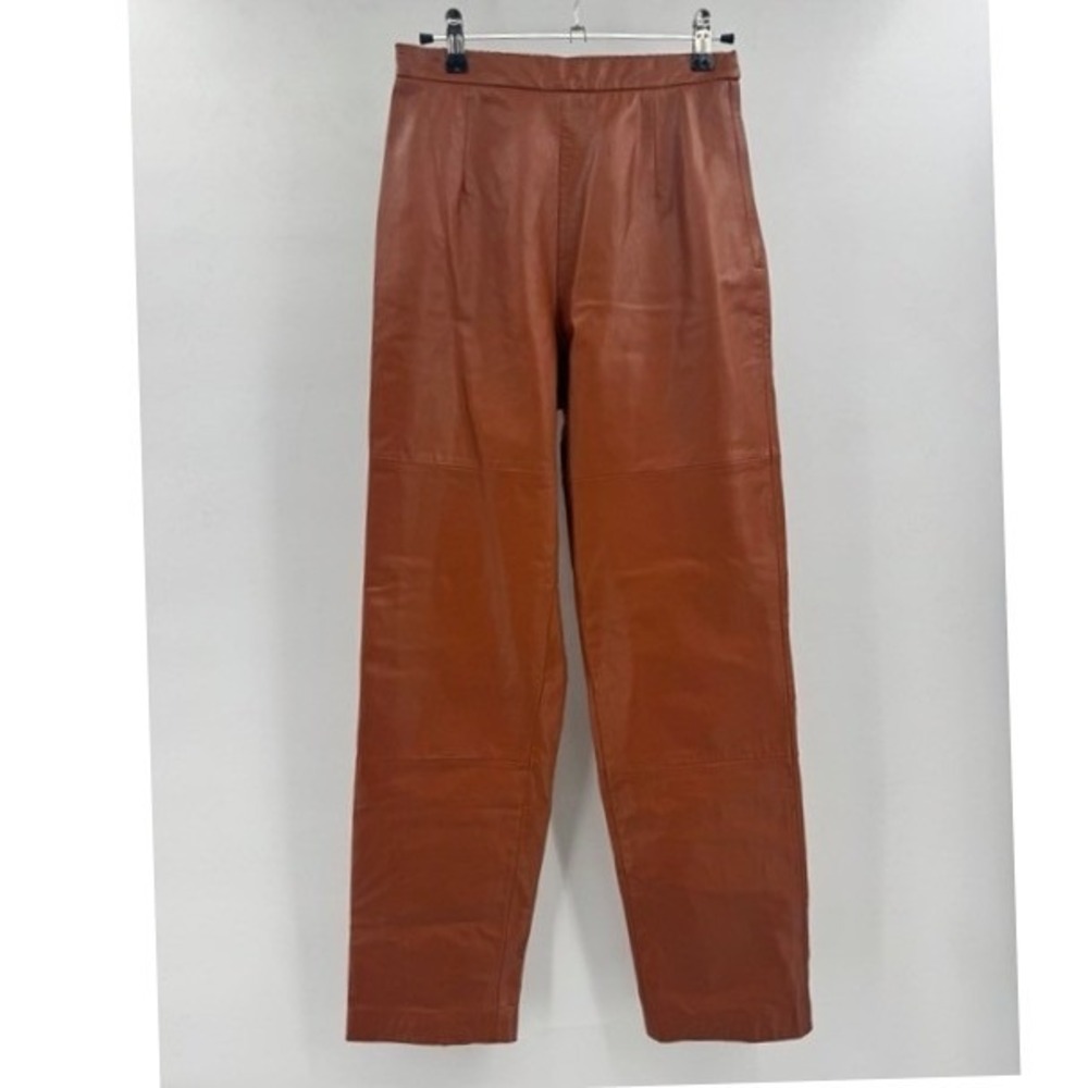 Vintage Terry Lewis Cognac Leather High Rise Pants SZ 4P Minimalist Luxury